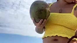 swollen puffy pussy lips flash from tiny bikini at beach
