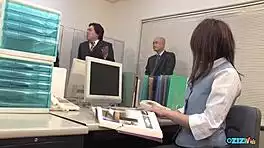 sexy office bitch bent over desk for rough doggystyle deepthroat by two hard cocks
