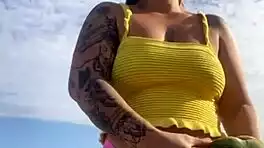 swollen puffy pussy lips flash from tiny bikini at beach