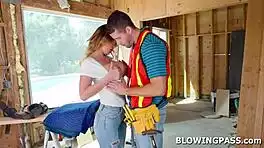 busty milf grabs handyman cock for deepthroat gagging choke suck in lingerie pov