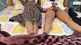 big asian stepsis bends over for rough doggy on shared bed