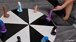 Wheel of dildos spins for her wild anal orgasm win