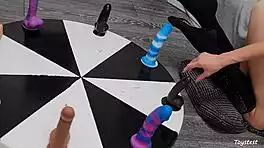 Wheel of dildos spins for her wild anal orgasm win