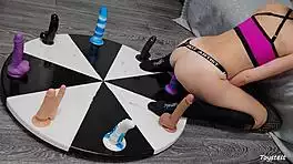 Wheel of dildos spins for her wild anal orgasm win
