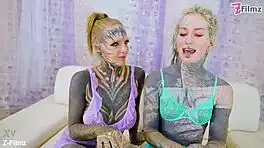 tattooed teen threesome ends in massive facial and gaping