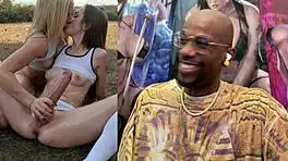 sweaty blonde slut grips trans cock cowgirl style kissing passionately in exposed pussy anal romp