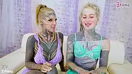 tattooed teen threesome ends in massive facial and gaping