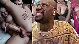 sweaty blonde slut grips trans cock cowgirl style kissing passionately in exposed pussy anal romp