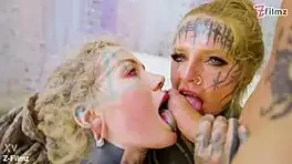 tattooed teen threesome ends in massive facial and gaping