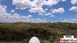 cute petite thai teen sucks massive white cock outdoors