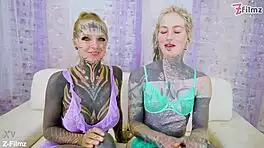 tattooed teen threesome ends in massive facial and gaping