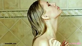 elegant blonde teen steps into steamy shower routine 🛁💦
