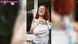 hey watch this sexy redhead babe in wet t-shirt cleaning