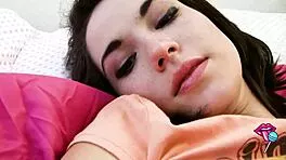 hey, watch this cute girl finger her pussy then take my cock deep