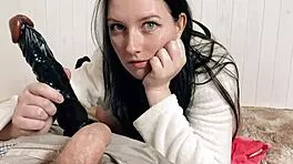 Petite brunette teen discovers big cock first time