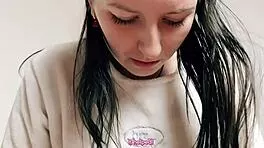 Petite brunette teen discovers big cock first time