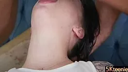 Sansa snow gags deep on cock before hard doggy in shaved tight pussy