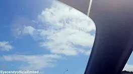 Flashing my perky tits and wet pussy from topless sports car in public thrill