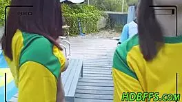 um teen hotties suck and fuck cocks poolside party