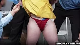 Petite Thief Bends for Security Gangbang Escape