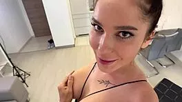 Big cock drenches teen fitness babe's huge tits pov