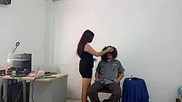 shy stylist tempts young guy into first time passion