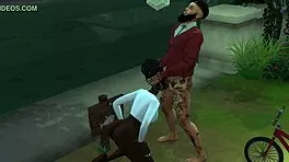 ebony beauty throats big black cock in rainy outdoor