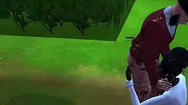 ebony beauty throats big black cock in rainy outdoor