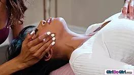 ebony gf, massage my petite asian tits and face before pussy lick session