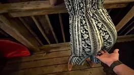 Babe grinds horny petite ass teasing in public