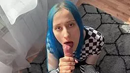 blue-haired 18-year-old beauty's first big cock anal creampie fills her huge ass