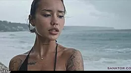 Skinny asian babe fingers herself nude on crowded beach