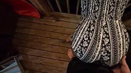 Babe grinds horny petite ass teasing in public