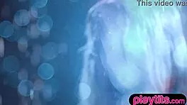 Tempting blonde milf strips wet petite body naked