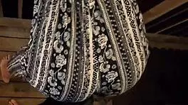 Babe grinds horny petite ass teasing in public