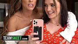 Three hot babes finger lick and facesit in steamy kitchen threesome.