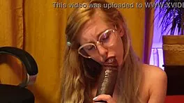 Blonde braces girl moans loud sucking monster BBC first time with toys