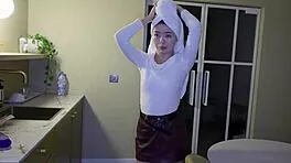 Pretty Russian teen fucked hard for squatting in my friend's house all day long