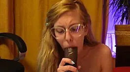 Blonde braces girl moans loud sucking monster BBC first time with toys
