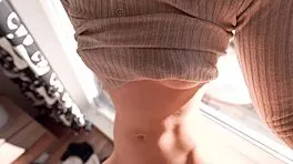 Young brunette spreads legs for pussy eating orgasm in 4K passionate ride