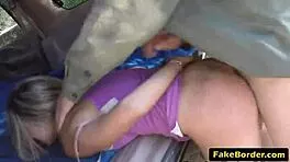 This latina babe in uniform gets slammed hard outdoors doggystyle blowjob style