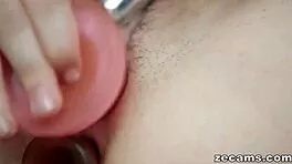 Blonde babe teases pussy with toys on webcam solo