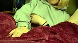 tv time with neighbor turns into ruined handjob orgasm mess