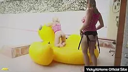 Mature Vicky Vette straps on to drill young blonde Cristi Ann hard