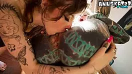 tattooed goth lesbians finger gaping assholes with dildos