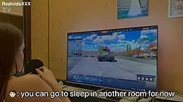 while my friend's sleeping, i sneak fuck his slutty wife in bathroom