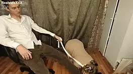 my submissive pregnant wife on leash sucks my fingers hungrily