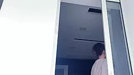 Geek girl spreads shaved pussy wide fingering to orgasm outdoors horny