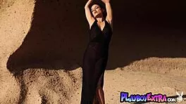 Petite latina strips naked outdoor posing