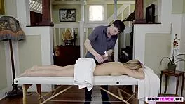 busty milf moans as massage turns into deep pussy pounding